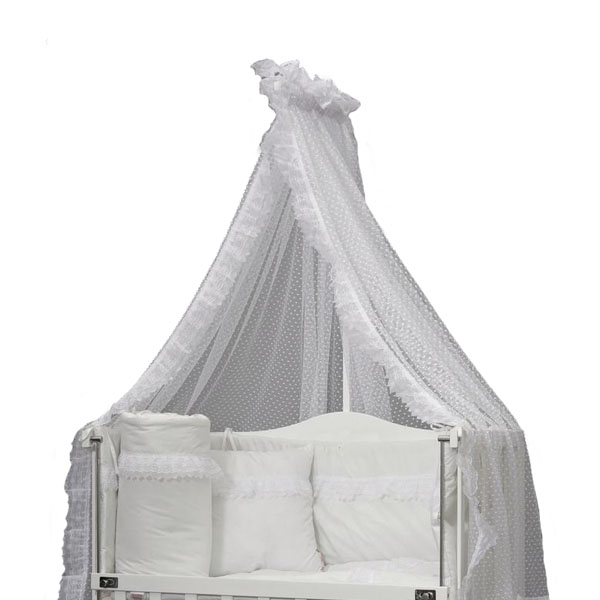 گهواره و تخت کنار مادر با چوب کرمی و سرویس پارچه ای تمام سفید هلورک Heloorc